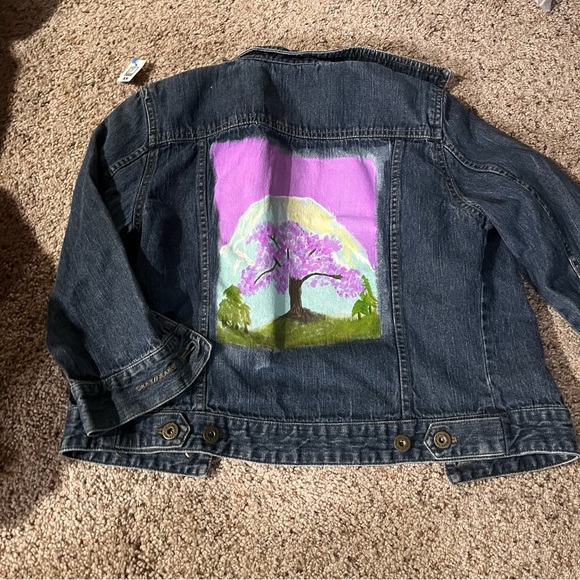 Brand new DKNY JEANS jean jackeT CUSTOM PAINTED - Picture 1 of 4